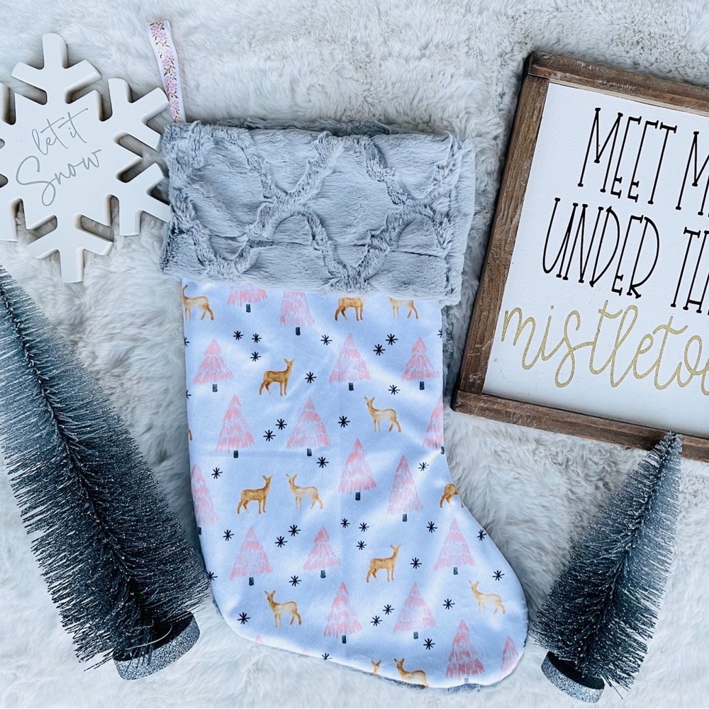 Pink Christmas Minky Stockings